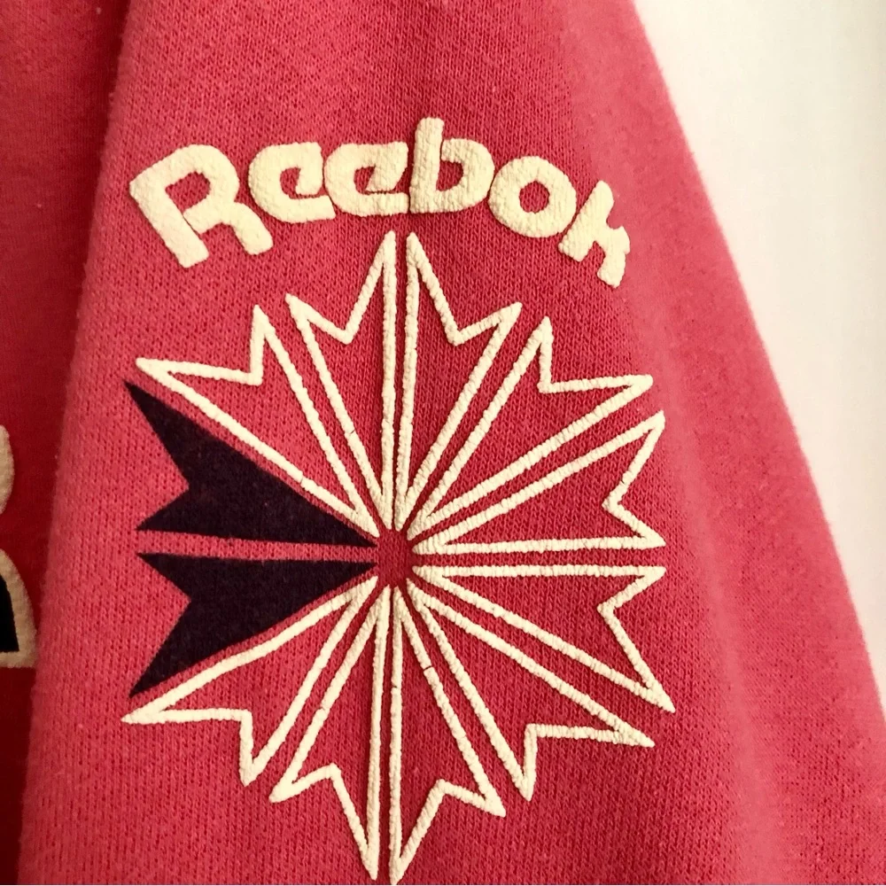 Vintage Reebok coral red sweatshirt puffed logo henley neckline size L 80’s